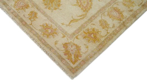 Backside of handmade New Isfahan rug showing knot structure and weave density