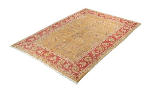 Corner detail of New Isfahan rug showing border pattern and Wool pile