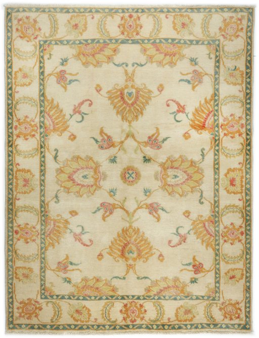 Full view of New Isfahan rug from Iran / Persia, 200 × 152 cm in Cream tones