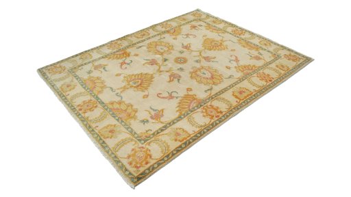 Corner detail of New Isfahan rug showing border pattern and Wool pile