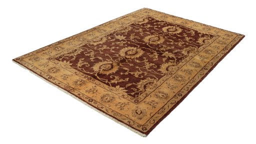 Corner detail of New Isfahan rug showing border pattern and Wool pile