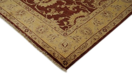 Backside of handmade New Isfahan rug showing knot structure and weave density