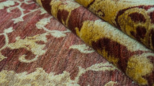 Full view of New Isfahan rug from Iran / Persia, 208 × 146 cm in Dark red tones