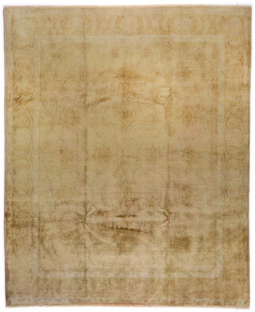 Full view of New Isfahan rug from Iran / Persia, 305 × 242 cm in Beige tones