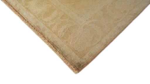 Backside of handmade New Isfahan rug showing knot structure and weave density