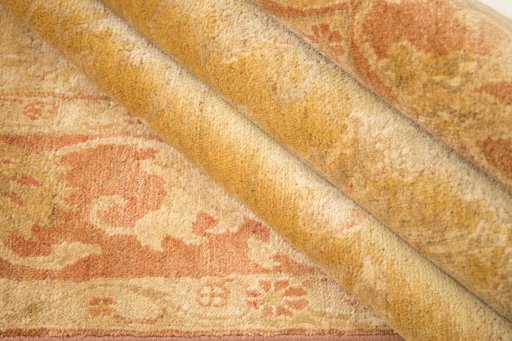 Full view of New Isfahan rug from Iran / Persia, 235 × 145 cm in Yellow tones