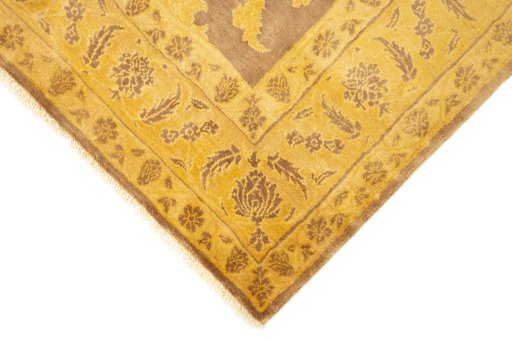 Backside of handmade New Isfahan rug showing knot structure and weave density