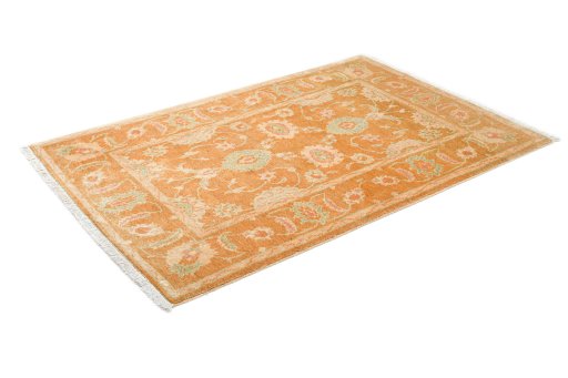 Corner detail of New Isfahan rug showing border pattern and Wool pile