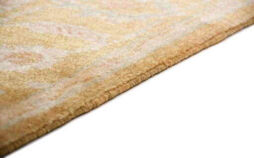 Backside of handmade New Isfahan rug showing knot structure and weave density