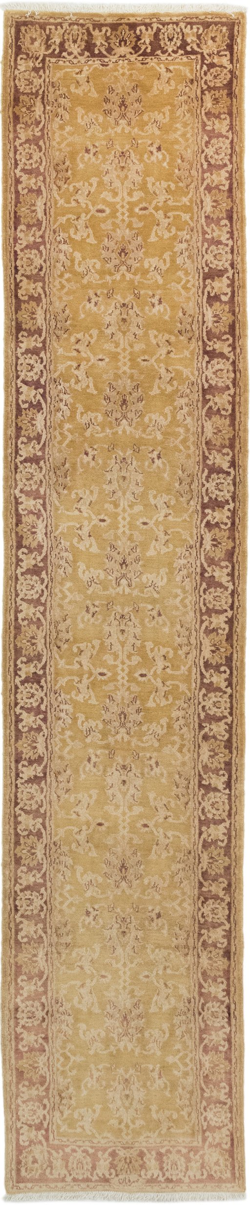 Full view of New Isfahan rug from Iran / Persia, 407 × 80 cm in Beige tones