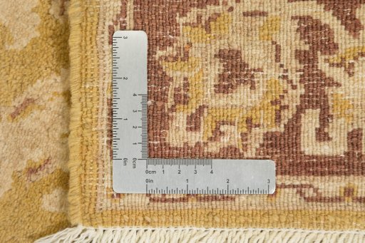 Full view of New Isfahan rug from Iran / Persia, 407 × 80 cm in Beige tones