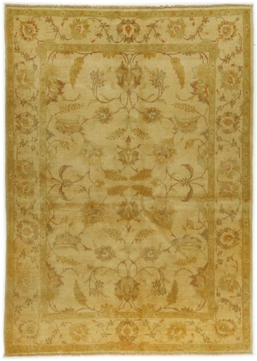 Full view of New Isfahan rug from Iran / Persia, 208 × 150 cm in Yellow tones