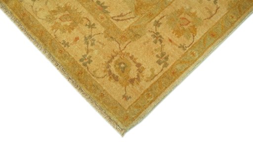 Backside of handmade New Isfahan rug showing knot structure and weave density