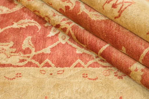 Full view of New Isfahan rug from Iran / Persia, 287 × 192 cm in Red tones