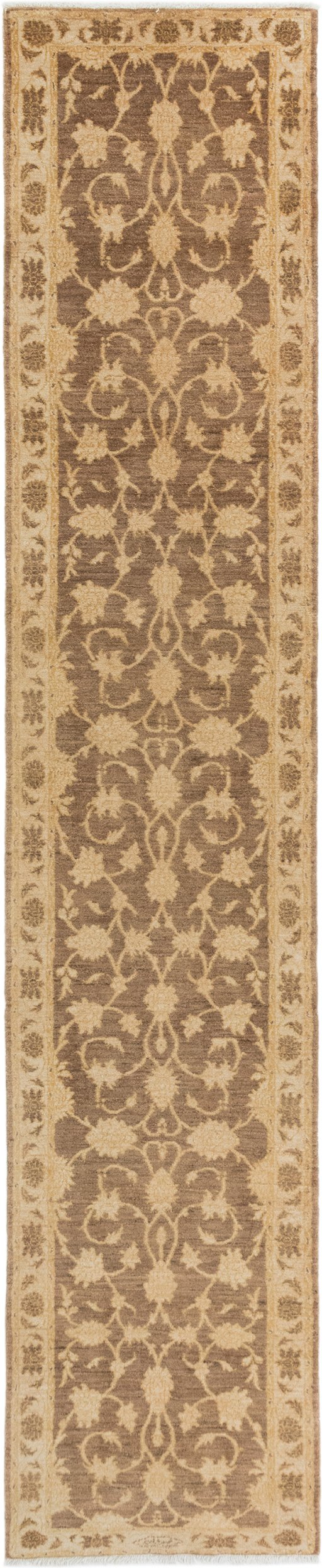 Full view of New Isfahan rug from Iran / Persia, 402 × 80 cm in Brown tones