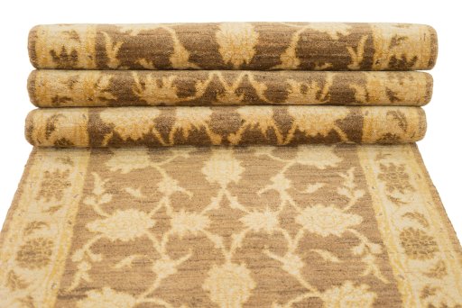 Full view of New Isfahan rug from Iran / Persia, 402 × 80 cm in Brown tones
