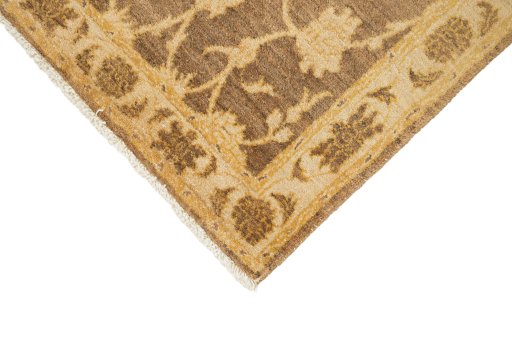 Backside of handmade New Isfahan rug showing knot structure and weave density