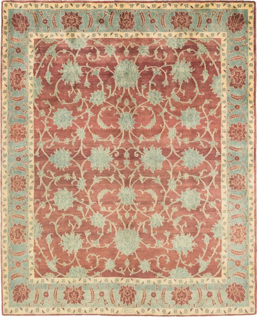 Full view of New Isfahan rug from Iran / Persia, 248 × 200 cm in Dark red tones
