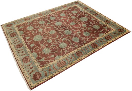 Corner detail of New Isfahan rug showing border pattern and Wool pile