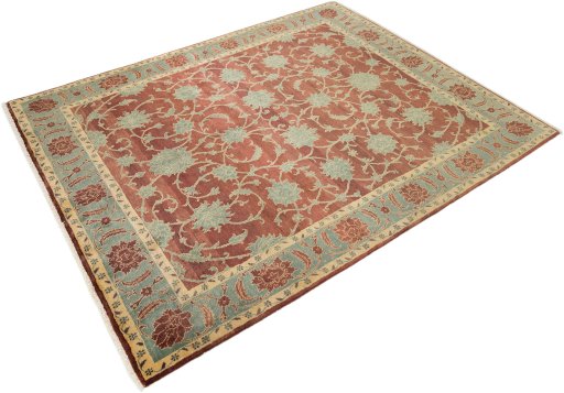 Close-up detail of New Isfahan rug from Iran / Persia showing Wool weave