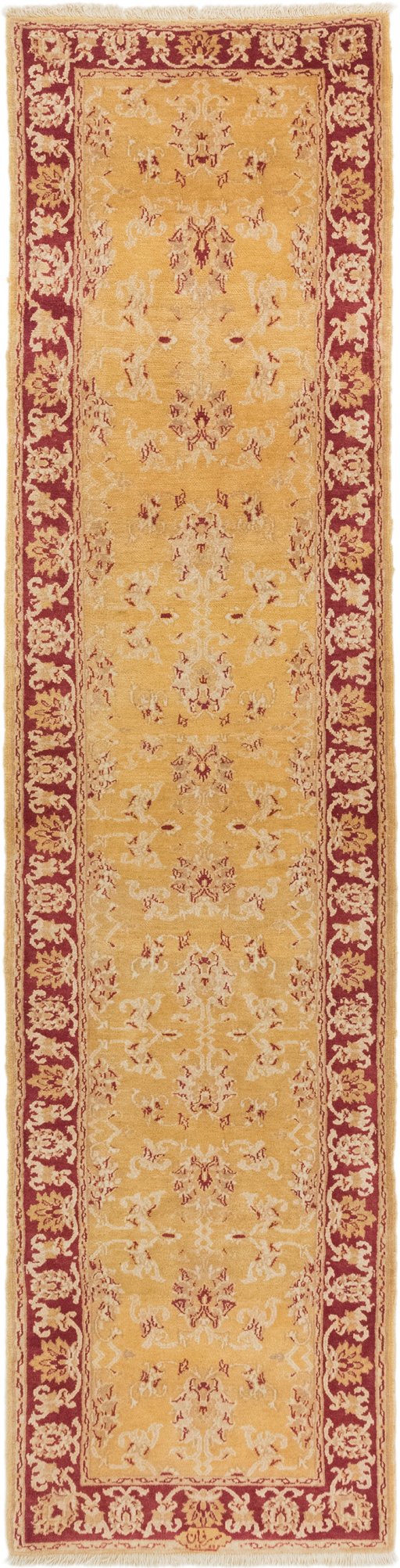Full view of New Isfahan rug from Iran / Persia, 325 × 82 cm in Yellow tones