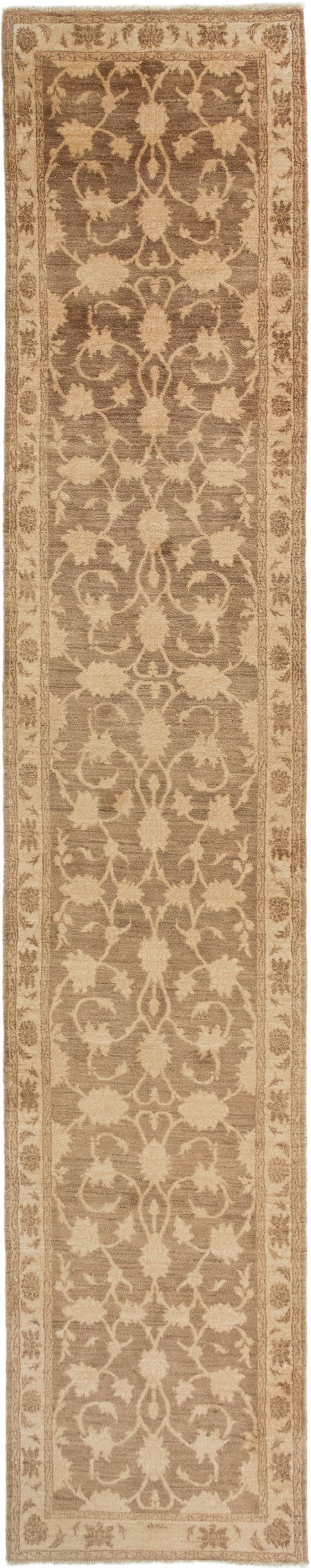 Full view of New Isfahan rug from Iran / Persia, 420 × 82 cm in Brown tones