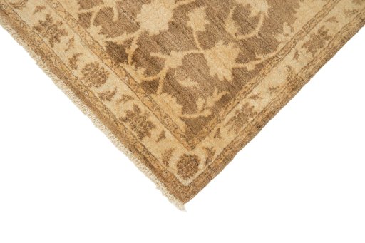 Backside of handmade New Isfahan rug showing knot structure and weave density