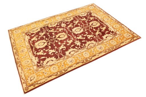 Corner detail of New Isfahan rug showing border pattern and Wool pile