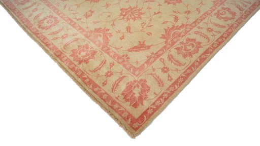 Backside of handmade New Isfahan rug showing knot structure and weave density