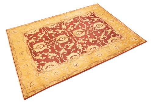 Corner detail of New Isfahan rug showing border pattern and Wool pile