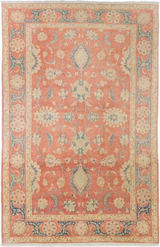 Full view of New Isfahan rug from Iran / Persia, 292 × 190 cm in Red tones