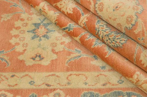Close-up detail of New Isfahan rug from Iran / Persia showing Wool weave