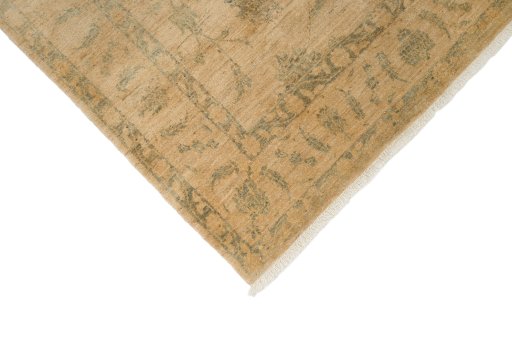 Backside of handmade New Isfahan rug showing knot structure and weave density
