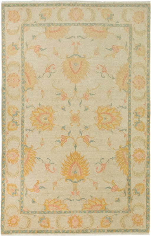 Full view of New Isfahan rug from Iran / Persia, 295 × 200 cm in Cream tones