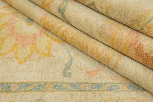Close-up detail of New Isfahan rug from Iran / Persia showing Wool weave