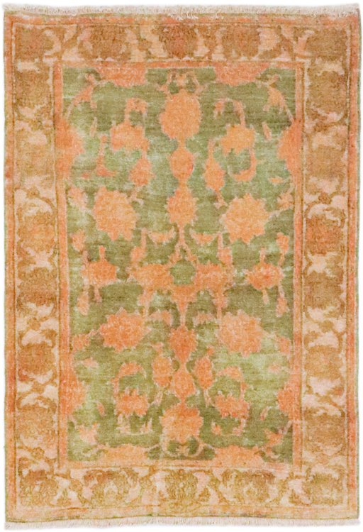 Full view of New Isfahan rug from Iran / Persia, 138 × 97 cm in Green tones