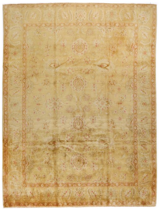 Full view of New Isfahan rug from Iran / Persia, 316 × 238 cm in Beige tones