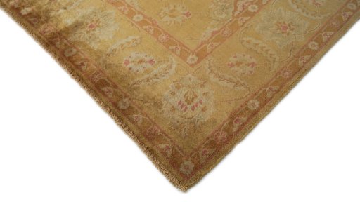 Backside of handmade New Isfahan rug showing knot structure and weave density