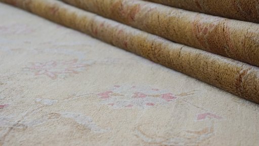 Close-up detail of New Isfahan rug from Iran / Persia showing Wool weave