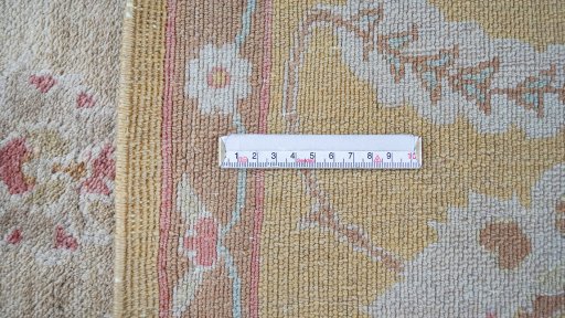 Full view of New Isfahan rug from Iran / Persia, 316 × 238 cm in Beige tones