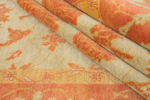 Full view of New Isfahan rug from Iran / Persia, 290 × 188 cm in Cream tones