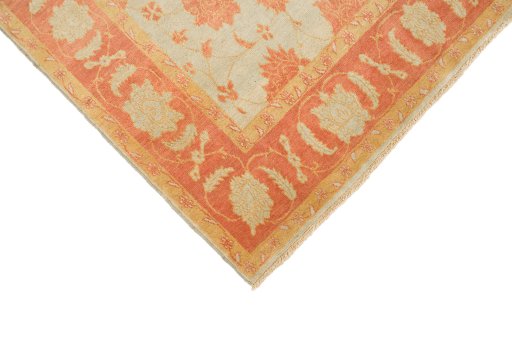 Backside of handmade New Isfahan rug showing knot structure and weave density