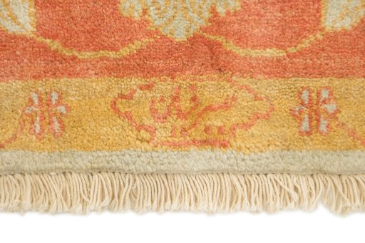 Close-up detail of New Isfahan rug from Iran / Persia showing Wool weave