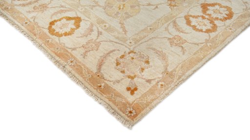 Backside of handmade New Isfahan rug showing knot structure and weave density