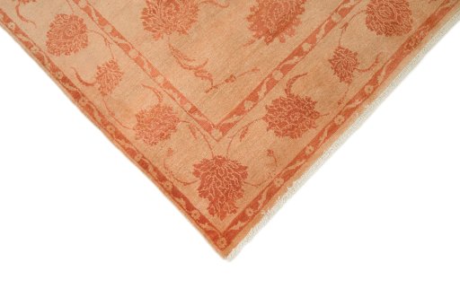 Backside of handmade New Isfahan rug showing knot structure and weave density