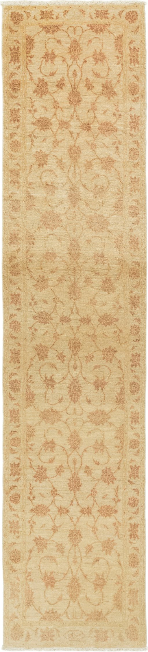 Full view of New Isfahan rug from Iran / Persia, 357 × 80 cm in Beige tones