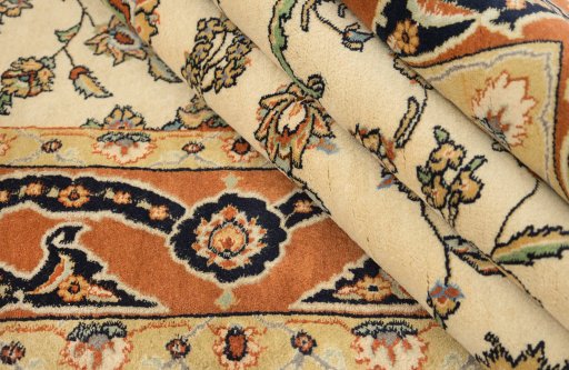 Full view of New Isfahan rug from Iran / Persia, 485 × 145 cm in Cream tones