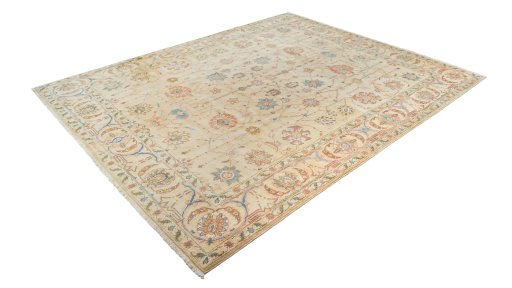 Corner detail of New Isfahan rug showing border pattern and Wool pile