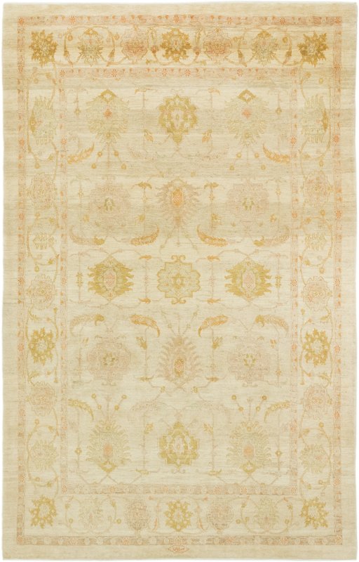 Full view of New Isfahan rug from Iran / Persia, 322 × 205 cm in Cream tones