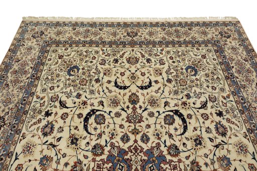 Surface texture of 1970s Isfahan rug with natural Silk and intricate pattern